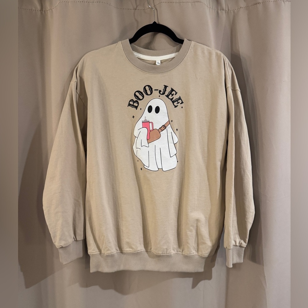 Source Unknown Tan Dog Sweater with Ghost Design